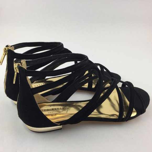 NWB Ted Baker London Strappy Black Gold Sandals 39 - Picture 8 of 10